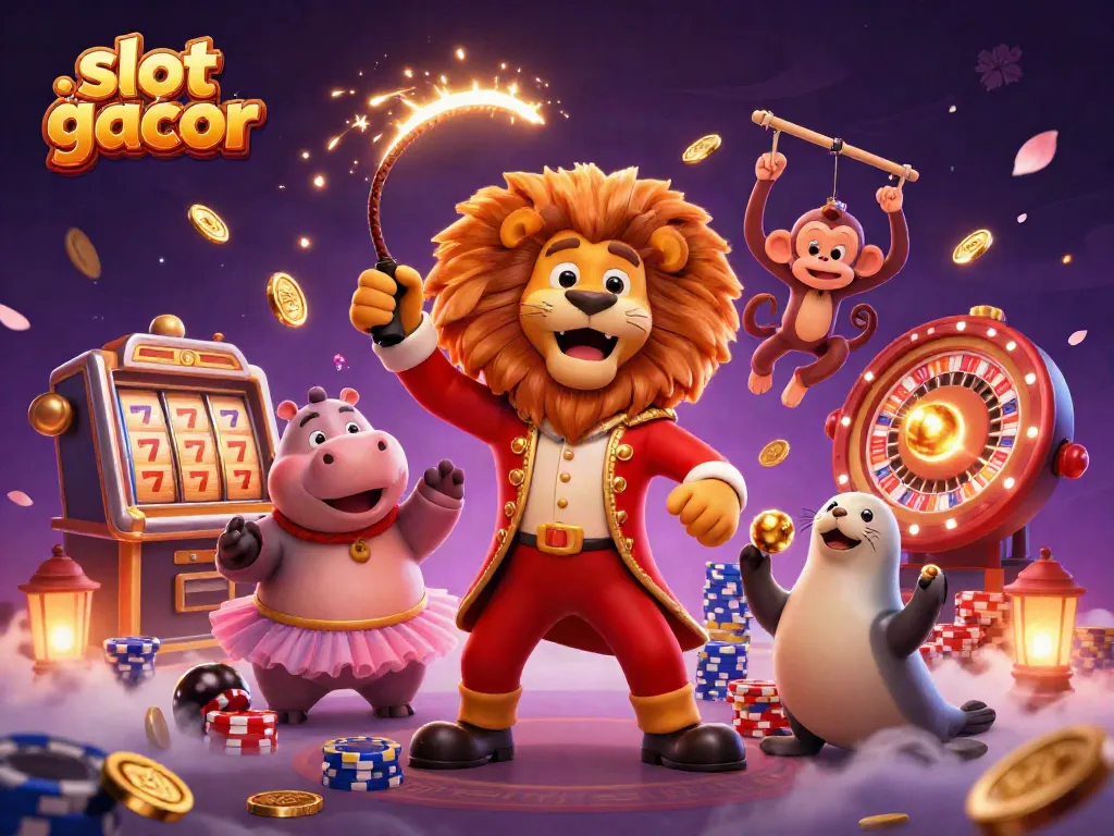 Experience excitement with slot gacor in this vibrant 3D casino scene featuring lively characters.