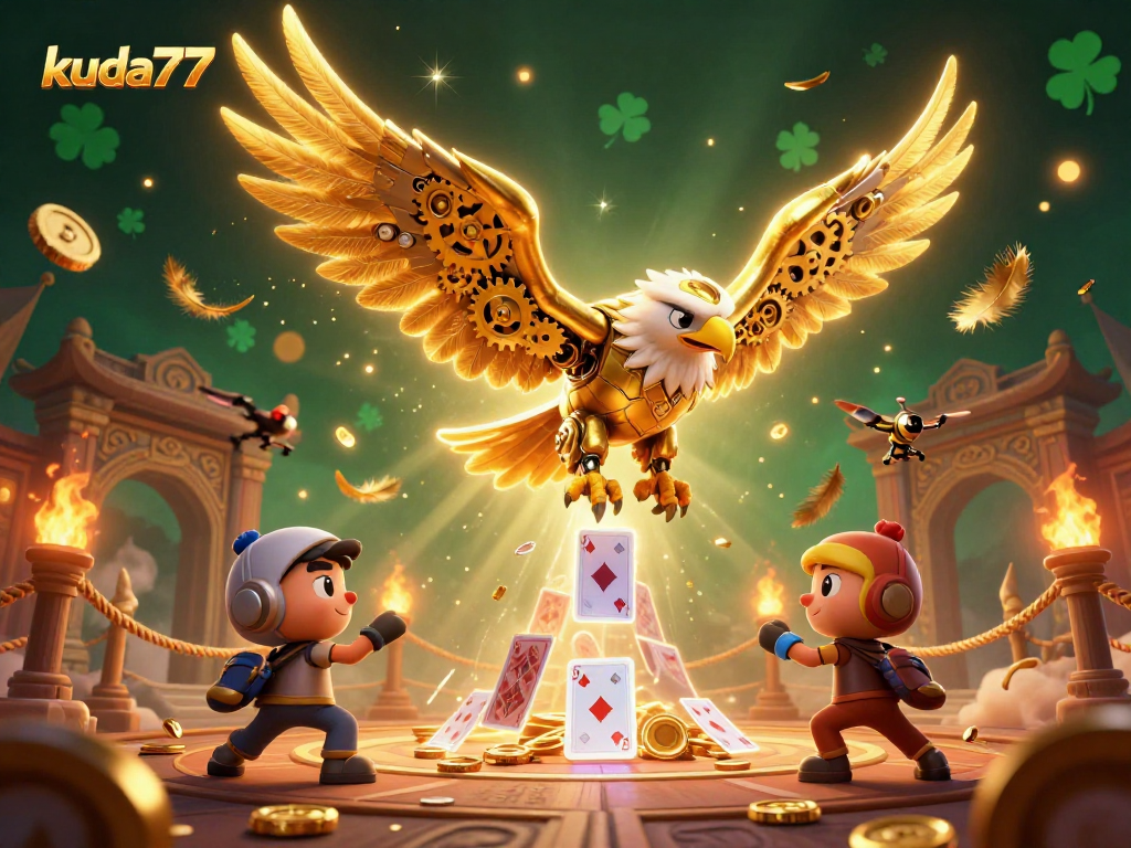 Permainan slot menarik di kuda77 dengan elang cybernetic dan kartu holografik yang memukau.