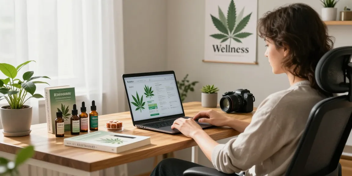 Person reviewing cannabis products in a serene home office, highlighting the uk online dispensary experience.