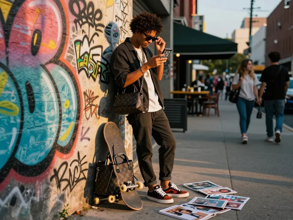 Stunning 레플리카 accessories showcased in a vibrant urban scene.