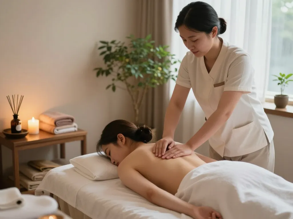 Relaxing Swedish massage therapy session in serene spa setting in Seoul with calming elements.