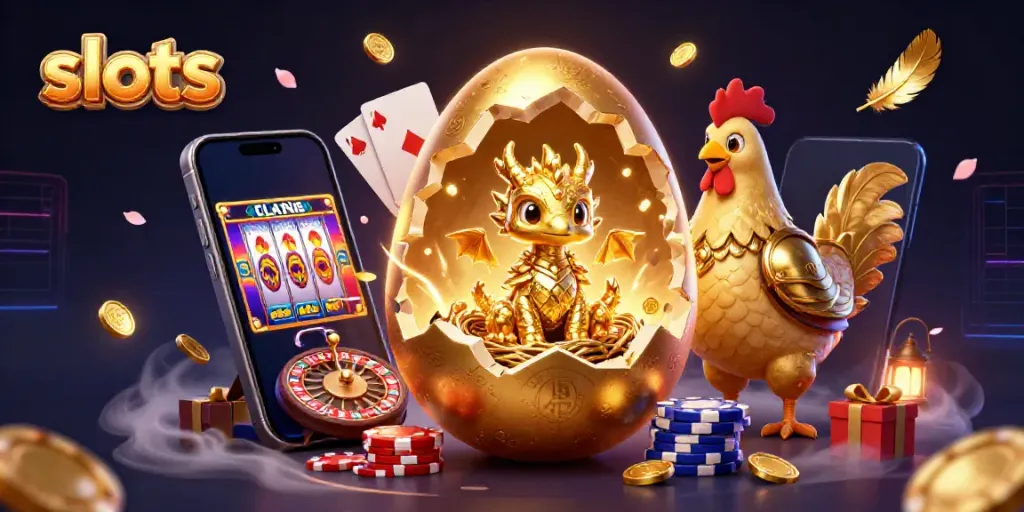 Engage with thrilling slots featuring a golden dragon in a casino-themed illustration.