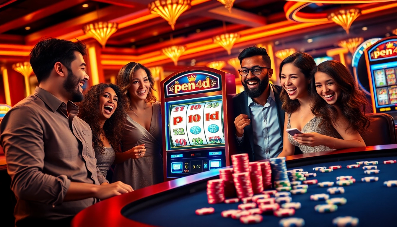 Penned players enjoy vibrant slot games at a modern casino, winning big with pen4d.