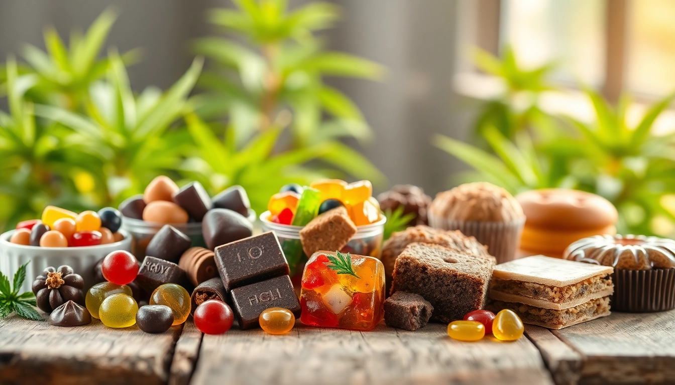 Discover delightful edibles online featuring colorful gummies and chocolates elegantly displayed.
