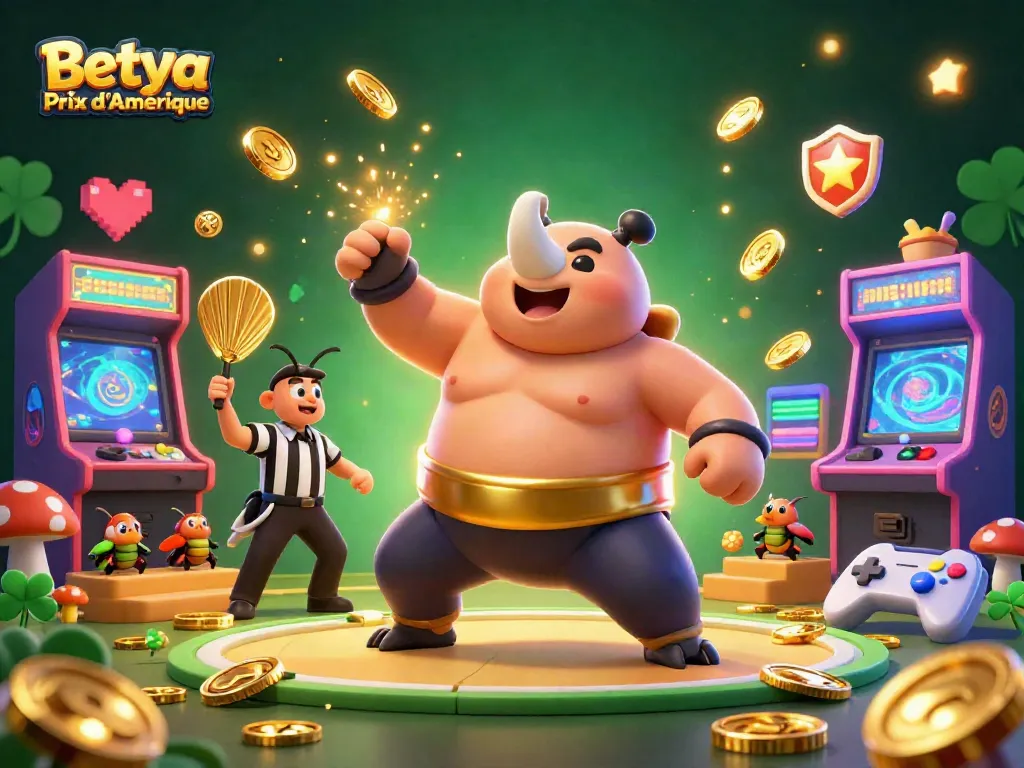 Engage with thrilling Betya Prix d'Amérique horse racing action amid colorful gaming elements.