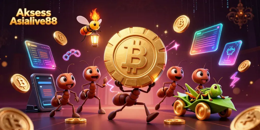 Engage in thrilling gameplay at Akses Asialive88 with lively 3D ants heisting a giant poker chip.