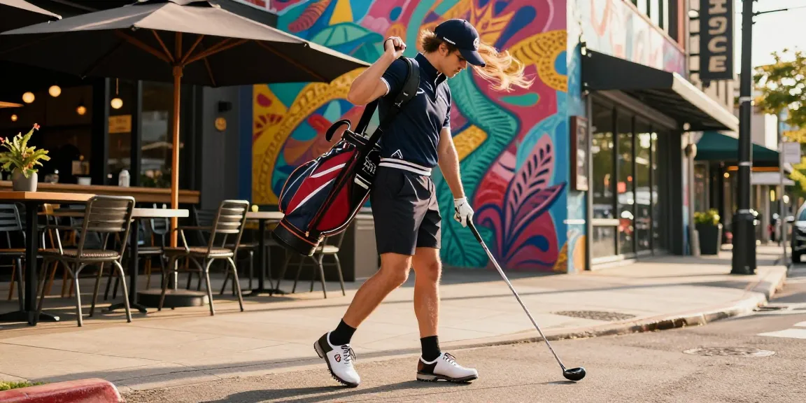 Golf fashion replica showcased in an urban setting with a stylish individual ready for action.