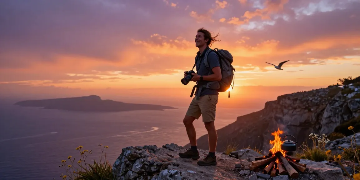 Traveler at a coastal viewpoint enjoying sunset, find out more about adventure travel.