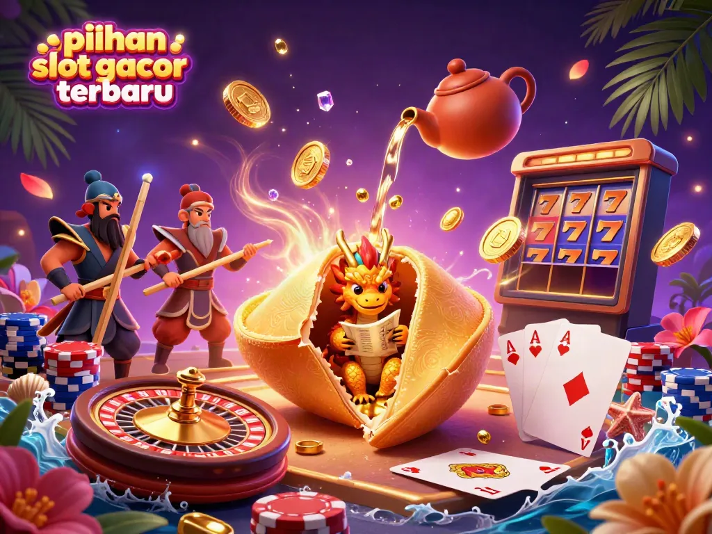 Visualisasi menarik dari pilihan slot gacor terbaru dengan elemen permainan kasino yang dinamis dan memukau.