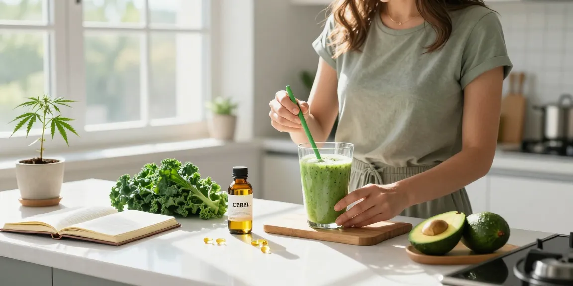 Nationwide online dispensary scene featuring CBD oil and greens for healthy living.