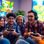 Exciting players engaged in MV88 game online gaming session with vibrant graphics and modern devices.