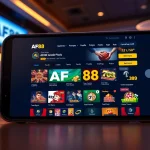 Illustration of AF88 com online gambling platform displaying sports and casino games with customer support features.