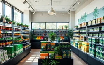 Engaging view of a vibrant weed store highlighting cannabis products and a welcoming atmosphere.