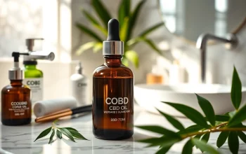 Applying CBD oil for skin in an elegant setting with lush greenery.