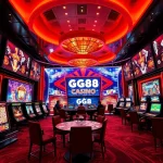 Dynamic online casino scene highlighting Nhà cái GG88 with vibrant gaming interfaces and celebratory avatars.