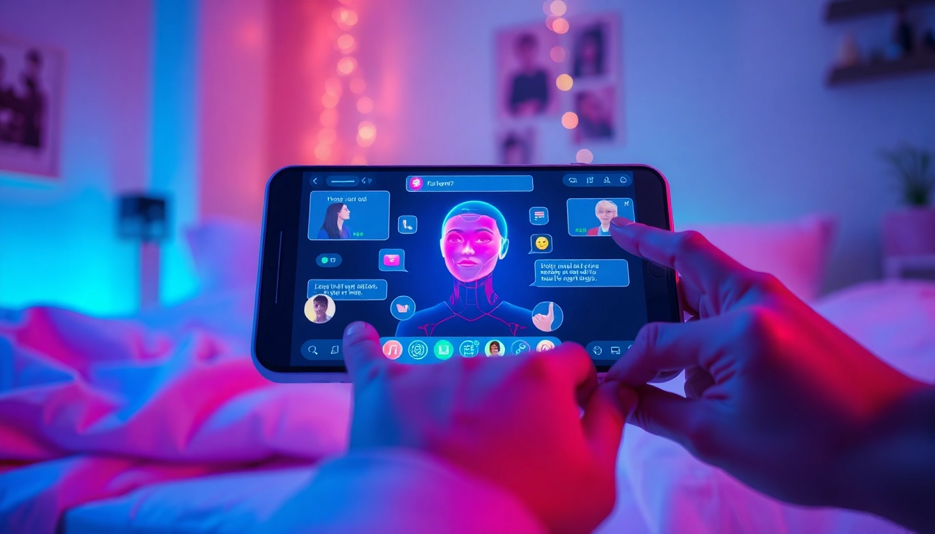 AI sex chat free with a lifelike holographic character on a sleek device, showcasing vibrant communication.