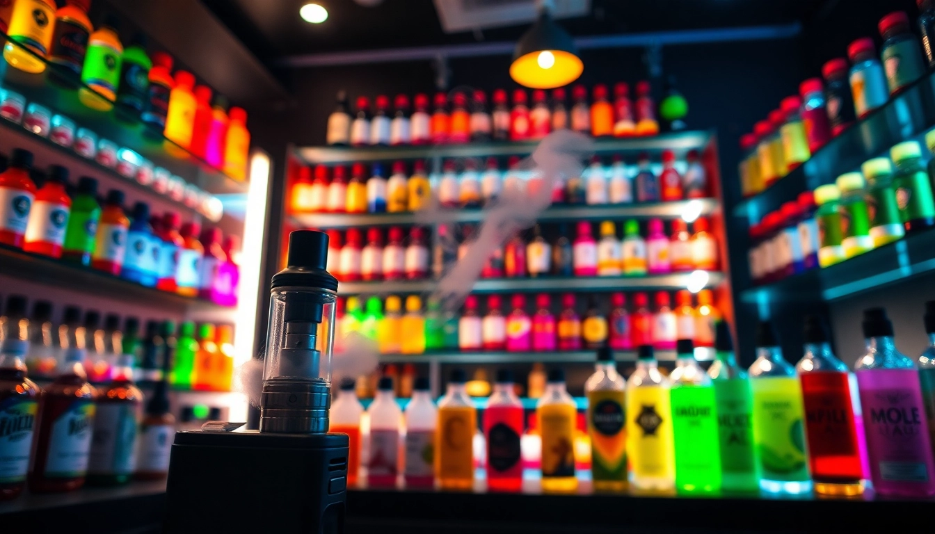 Explore the vibrant selection of Vape & E-Liquids displayed in a stylish vape shop.