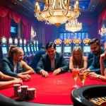 Experience the excitement of a top club gambling atmosphere with players at a vivid poker table.