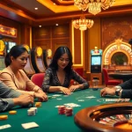 Engage with the thrilling atmosphere of a high-stakes game at Trang Chủ UU88, featuring strategic poker players and vibrant casino elements.
