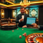Migration agent Melbourne consulting over a poker table, showcasing expert immigration guidance in a casino setting.