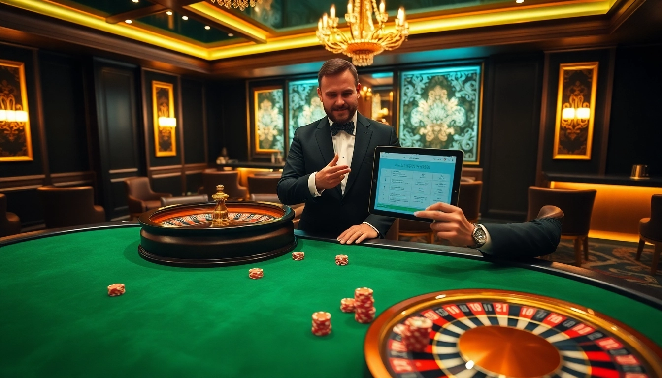 Migration agent Melbourne consulting over a poker table, showcasing expert immigration guidance in a casino setting.