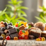 Discover delightful edibles online featuring colorful gummies and chocolates elegantly displayed.