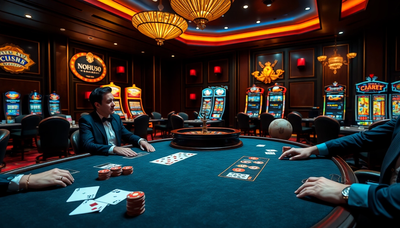 Experience the thrill of gaming at nhà cái NOHU90 with lively poker tables and roulette wheels.