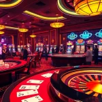 Experience the excitement of Trang Chủ 789club with vibrant casino tables and roulette wheels.