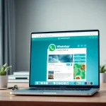 笔记本电脑上显示的 WhatsApp Web 界面，展示快连官网在现代工作环境中的功能。