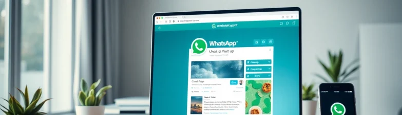 笔记本电脑上显示的 WhatsApp Web 界面，展示快连官网在现代工作环境中的功能。
