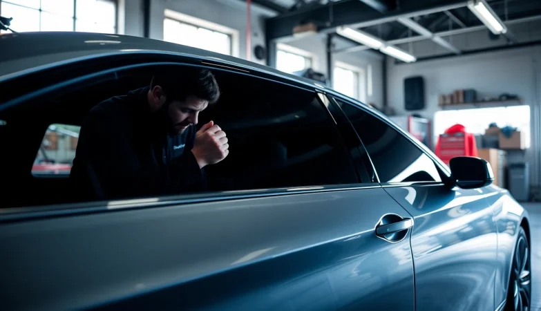 Installing the best window tint Chattanooga TN on a sleek vehicle with professionalism.