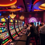 Engage in a thrilling pg slot demo game amidst a vibrant casino atmosphere, featuring vibrant slot machines.