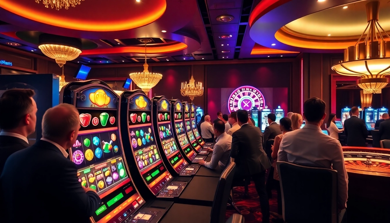 Engage in a thrilling pg slot demo game amidst a vibrant casino atmosphere, featuring vibrant slot machines.