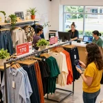 Engaging shopping experience at https://hubet88.icu/ featuring trendy clothing and a newsletter sign-up display.