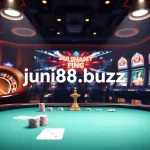 Experience online betting excitement at jun88.buzz with vibrant casino visuals featuring poker tables and slots.