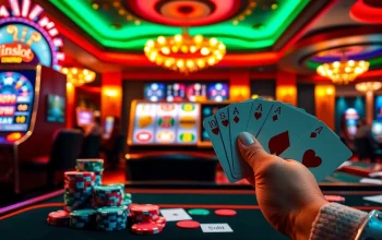 idnslot winning moment in a luxurious casino with slot machines and poker chips.