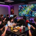 Gamers engaging in esports betting during a thrilling Dota 2 match in Singapore, showcasing the excitement and vibrant atmosphere of esports culture.