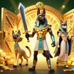 Experience the excitement of online casino nederland with Anubis and Bastet in a vibrant 3D illustration.