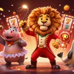 Win at Slot Online Qris with vibrant circus characters and spinning reels for an engaging experience.