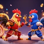Cascade golden coins and gems while battling with roosters at 23win com live casino.