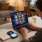 Person enjoying online gameplay on 92slot's platform at home, showcasing strategies and gaming interface.