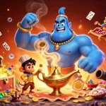 Engage with tỷ lệ bóng đá kèo nhà cái in this vibrant 3D illustration depicting a genie with poker chips.