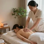 Relaxing Swedish massage therapy session in serene spa setting in Seoul with calming elements.