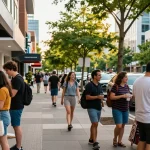Vibrant urban shopping scene featuring local boutiques and shoppers at https://forumup.org/shop/search.php?ca_id=&addr1=&addr2=&addr3=&schKeyword=.