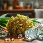 View bubble hash online with vibrant cannabis leaves and ice creating a fresh atmosphere.