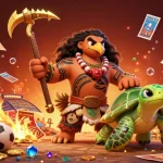 Engage in thrilling sports betting with trang cá cược bóng đá, displayed in a vibrant 3D scene featuring a hawk demigod and charming turtle.