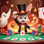 Experience the thrill of UFABET with a lively casino scene featuring magical characters and poker excitement.