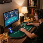 Engaged player navigating vip99win online casino poker environment with winning strategy