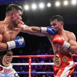 Dynamic boxing match featuring an undisputed champion showcasing power and skill in the ring.
