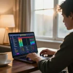 Engaging in đánh đề online with a laptop in a cozy home setting, analyzing betting strategies